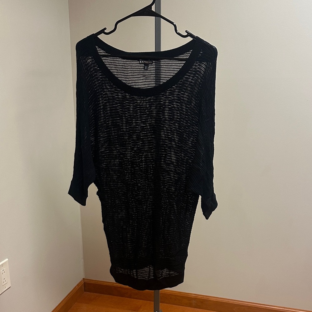 Express Black Mesh Knit Top